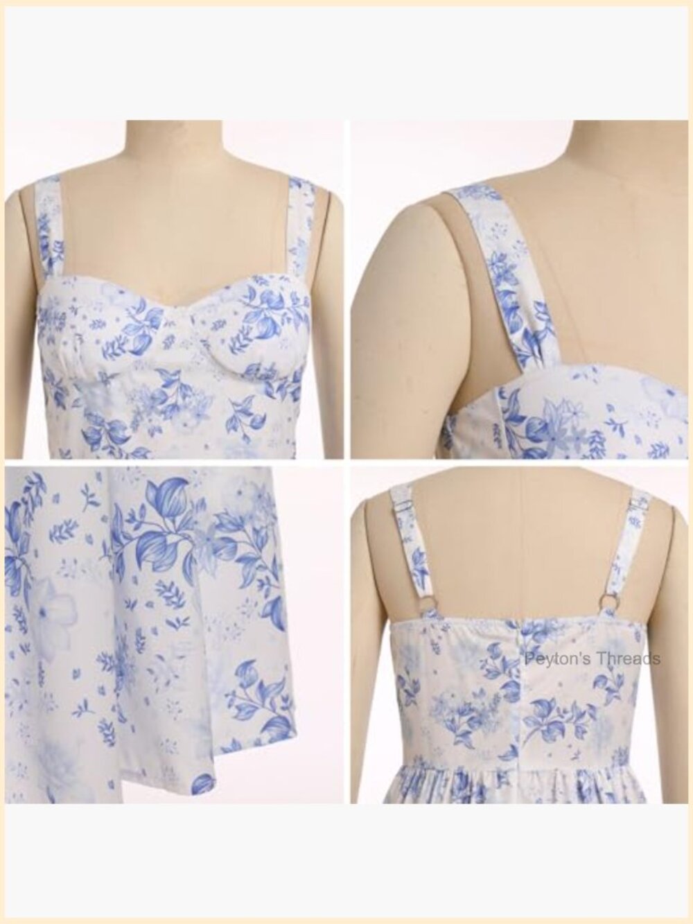 Floral Corset Midi Dress Spaghetti Strap Low Cut Flowy Pleated Hem Side Pockets - Picture 4 of 6